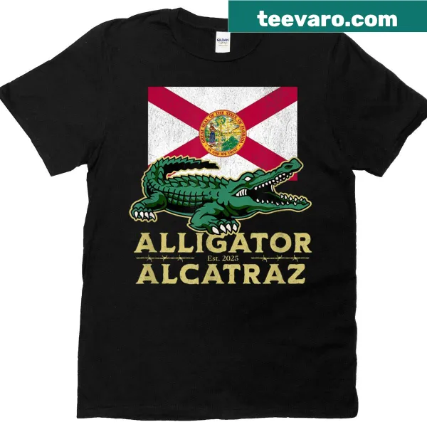 Alligator Alcatraz T-shirt with the Florida state flag