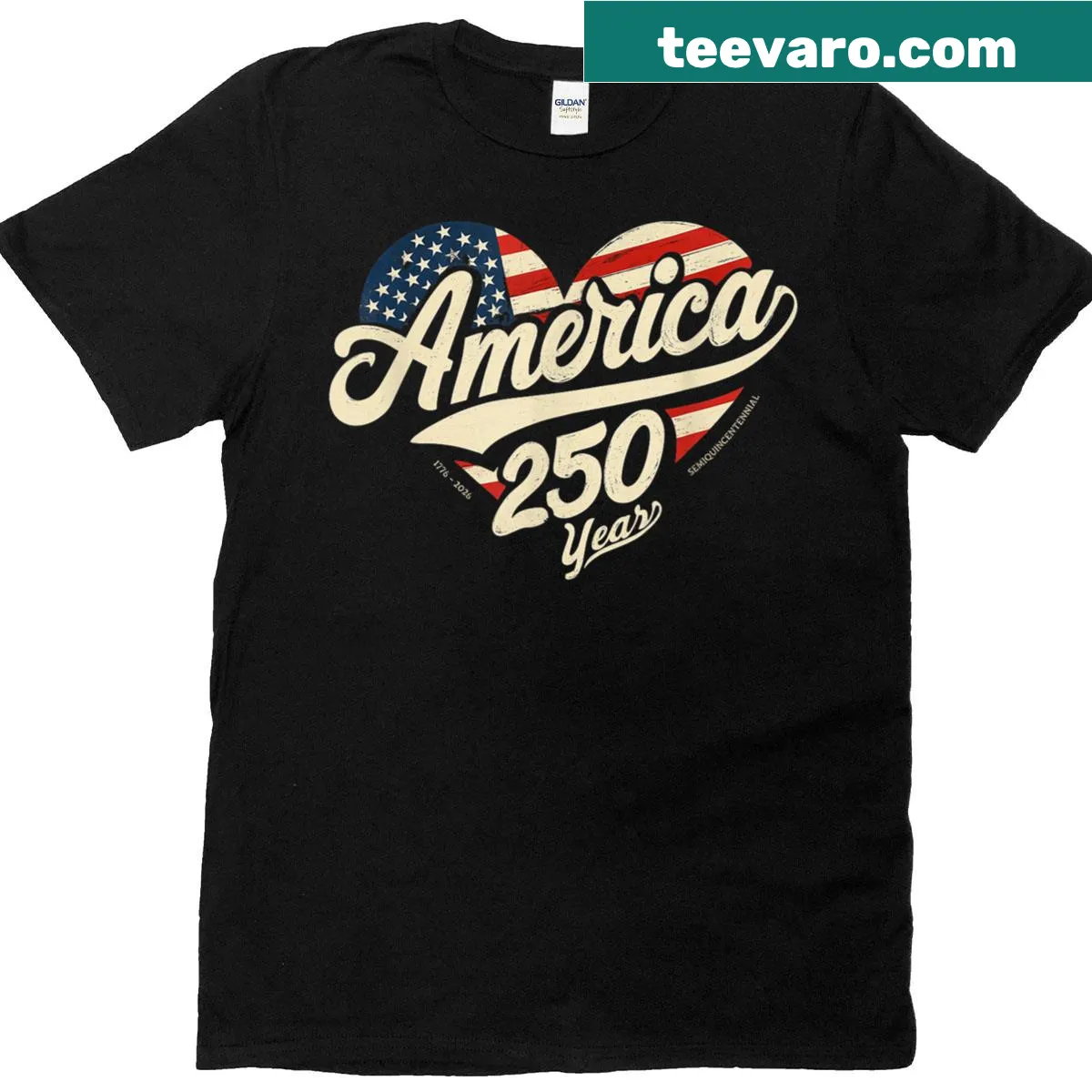 Heart design with US flag celebrating 250 years of America — on a men's t-shirt