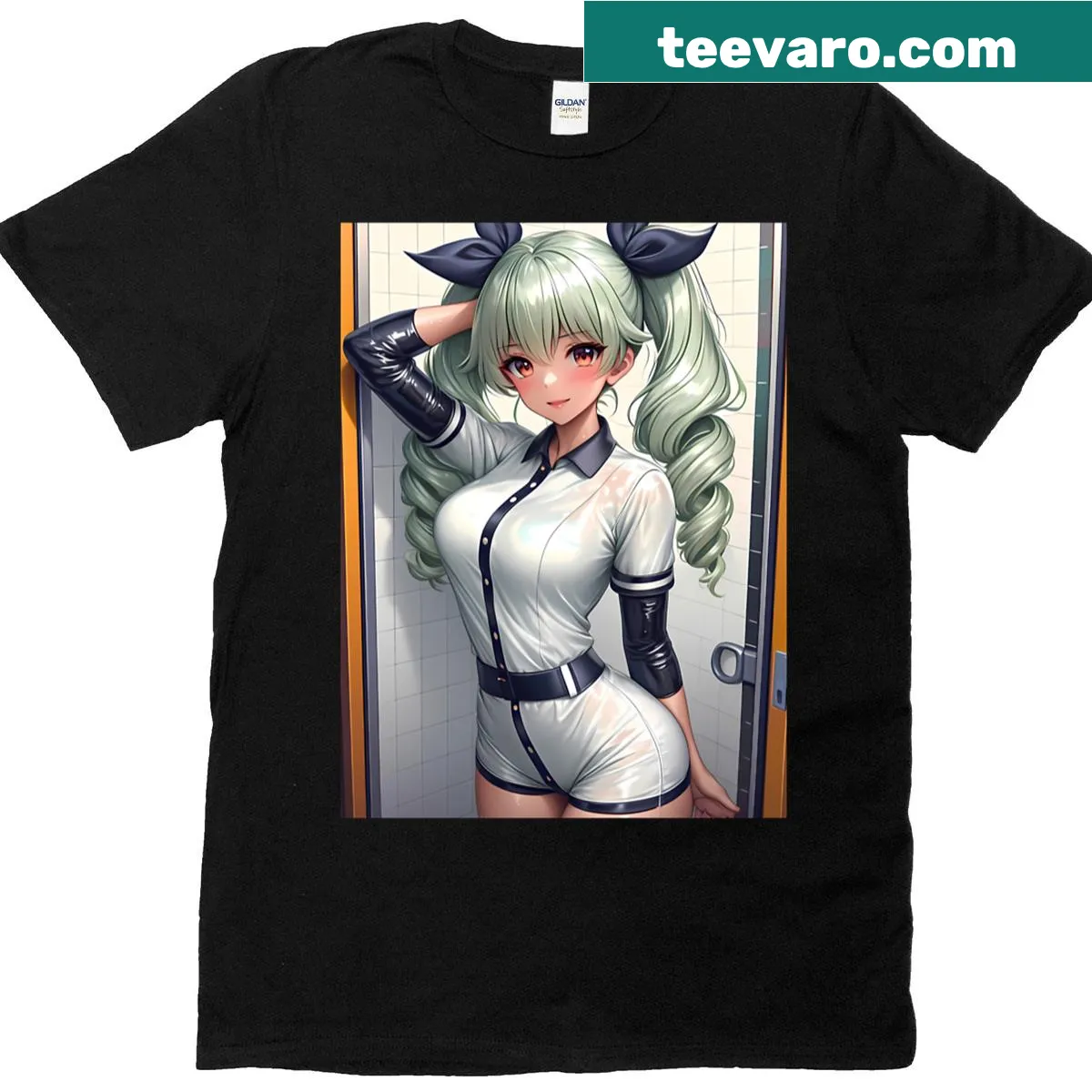 Playful anime character design from Girls Und Panzer on T-shirt — on a men's t-shirt