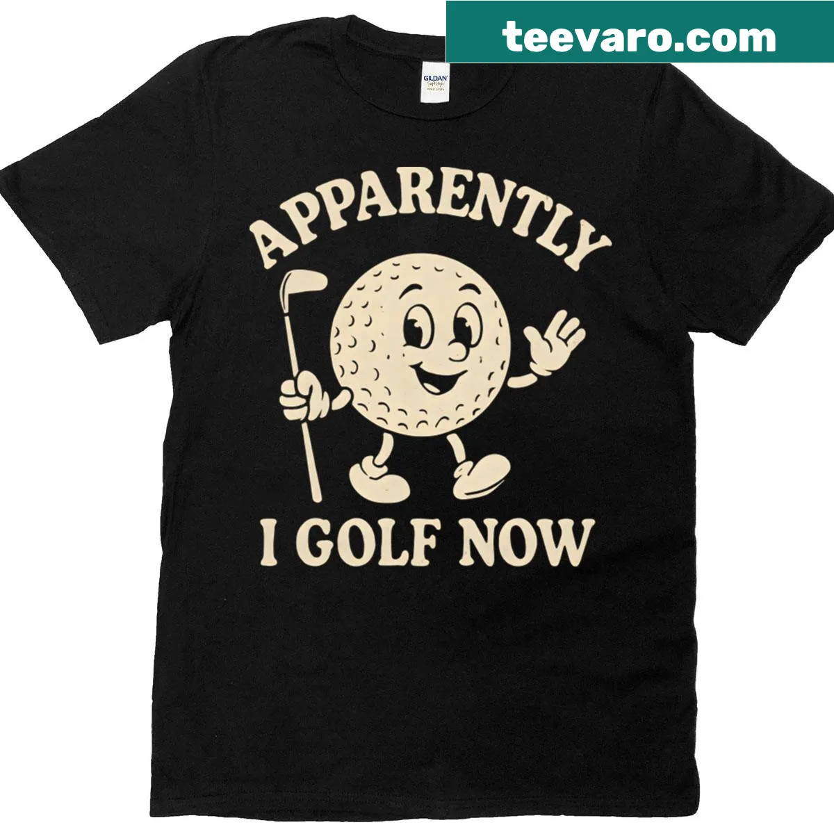 Funny golfer quote T-shirt with text 'Apparently I Golf Now' — on a men's t-shirt