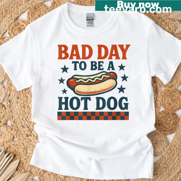 Funny BBQ shirt with hot dog cartoon and humorous slogan