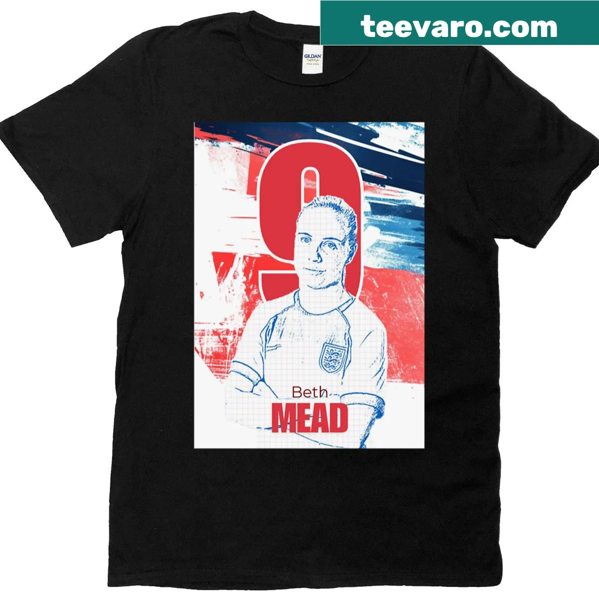 Beth Mead England football T-shirt with her name and number 9 — on a men's t-shirt