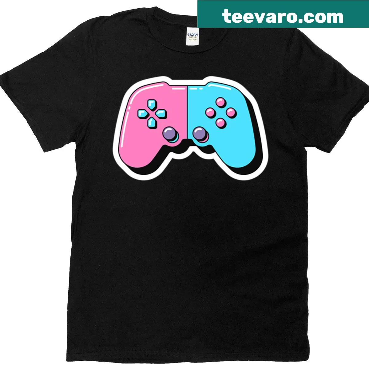 Stylized gamepad graphic in pop art style on a T-shirt — on a men's t-shirt