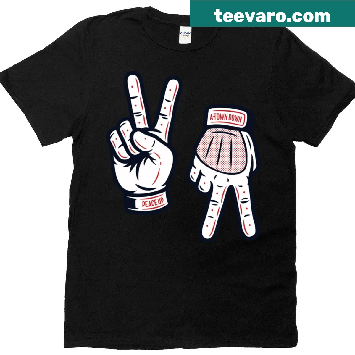 Braves tee featuring the phrase Peace Up A Town Down in bold typography — on a men's t-shirt
