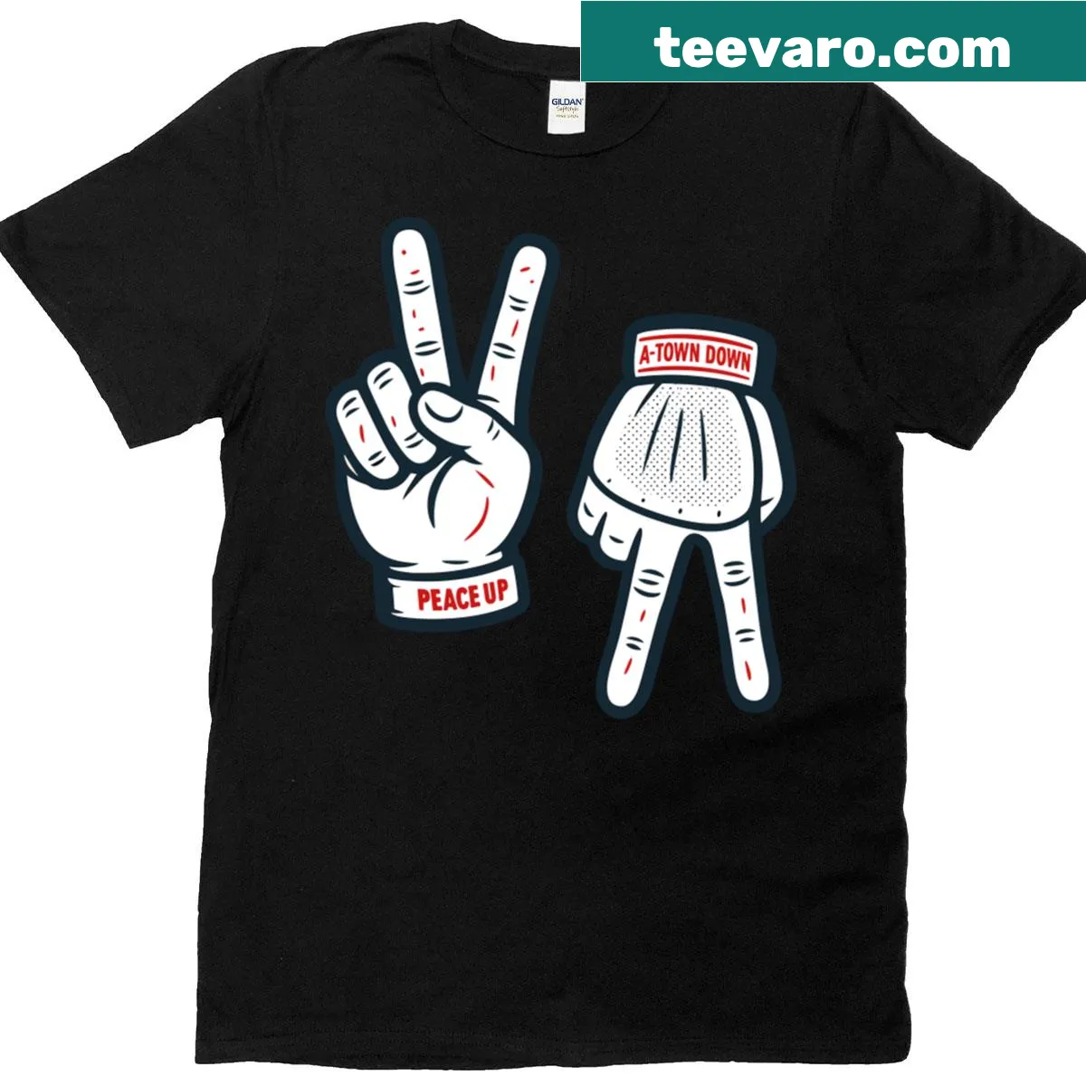 T-shirt featuring Braves slogan Peace Up A Town Down — on a men's t-shirt