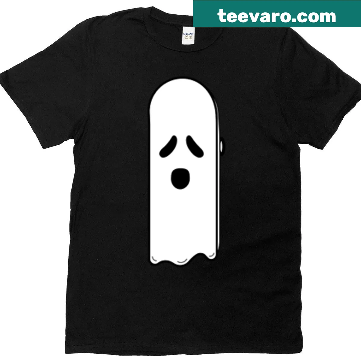 T-shirt featuring a spooky broken skateboard design with a scary face illustration. — on a men's t-shirt