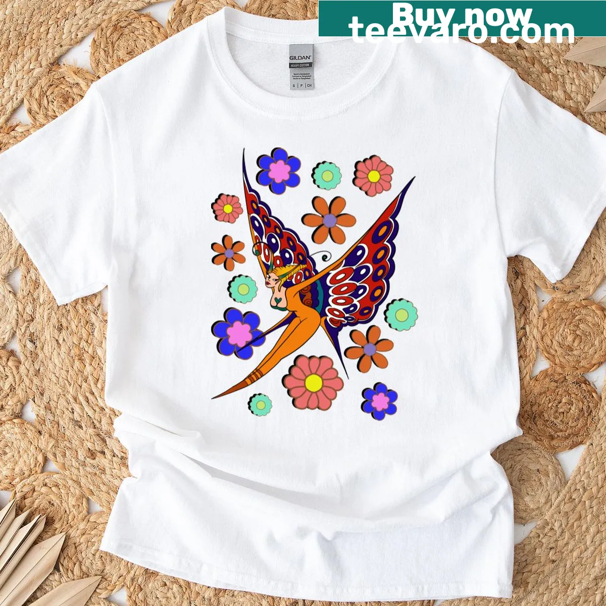 Vintage butterfly graphic T-shirt with the year 1977 — on a men's t-shirt