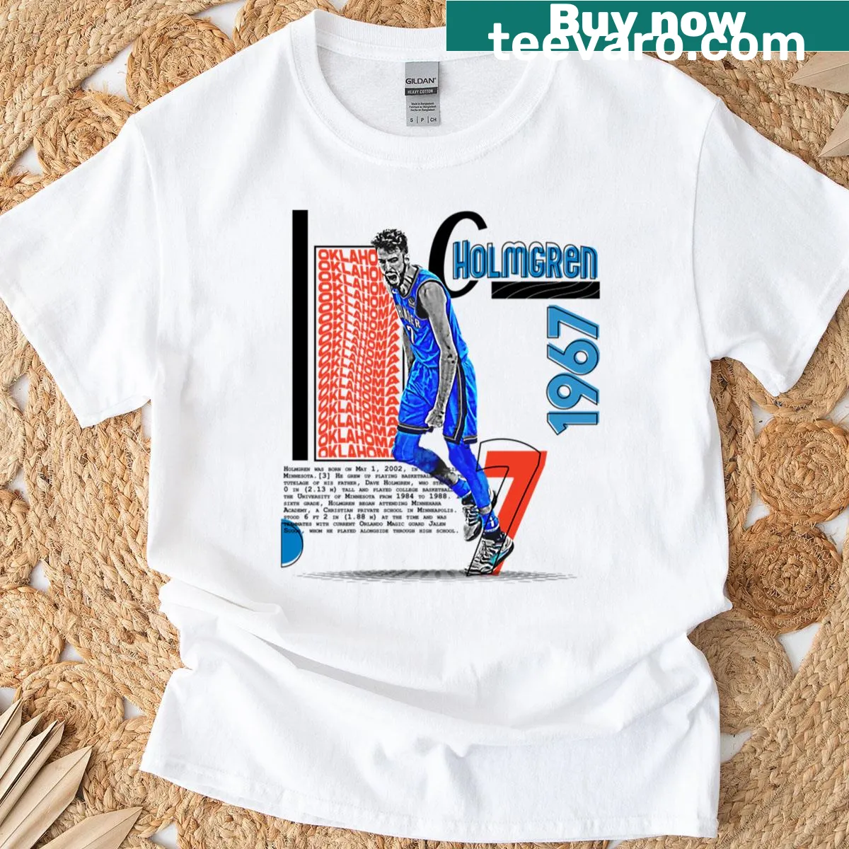 Illustrative C Holmgren basketball player t-shirt — on a men's t-shirt
