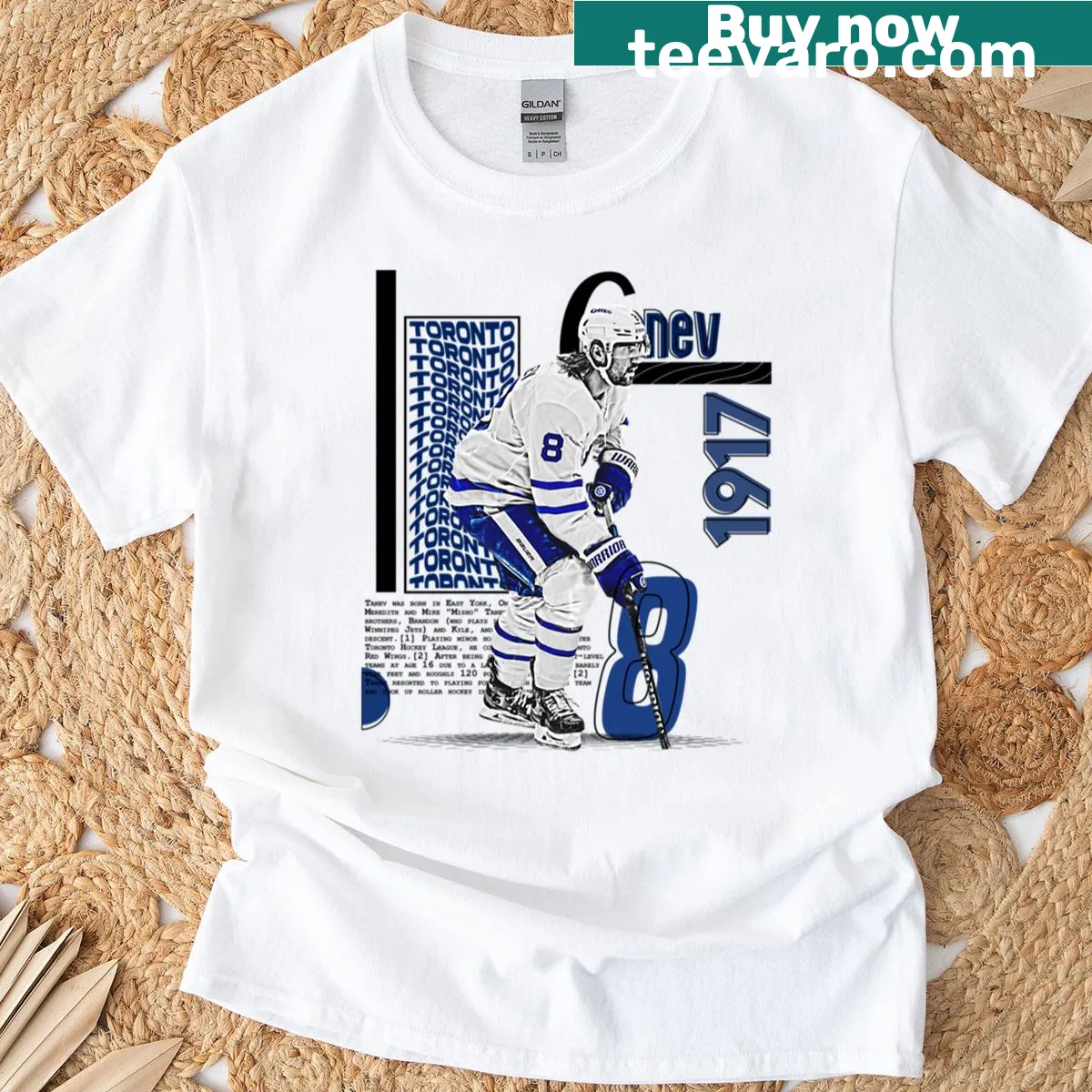 Illustration of C Tanev in action, celebrating hockey. — on a men's t-shirt