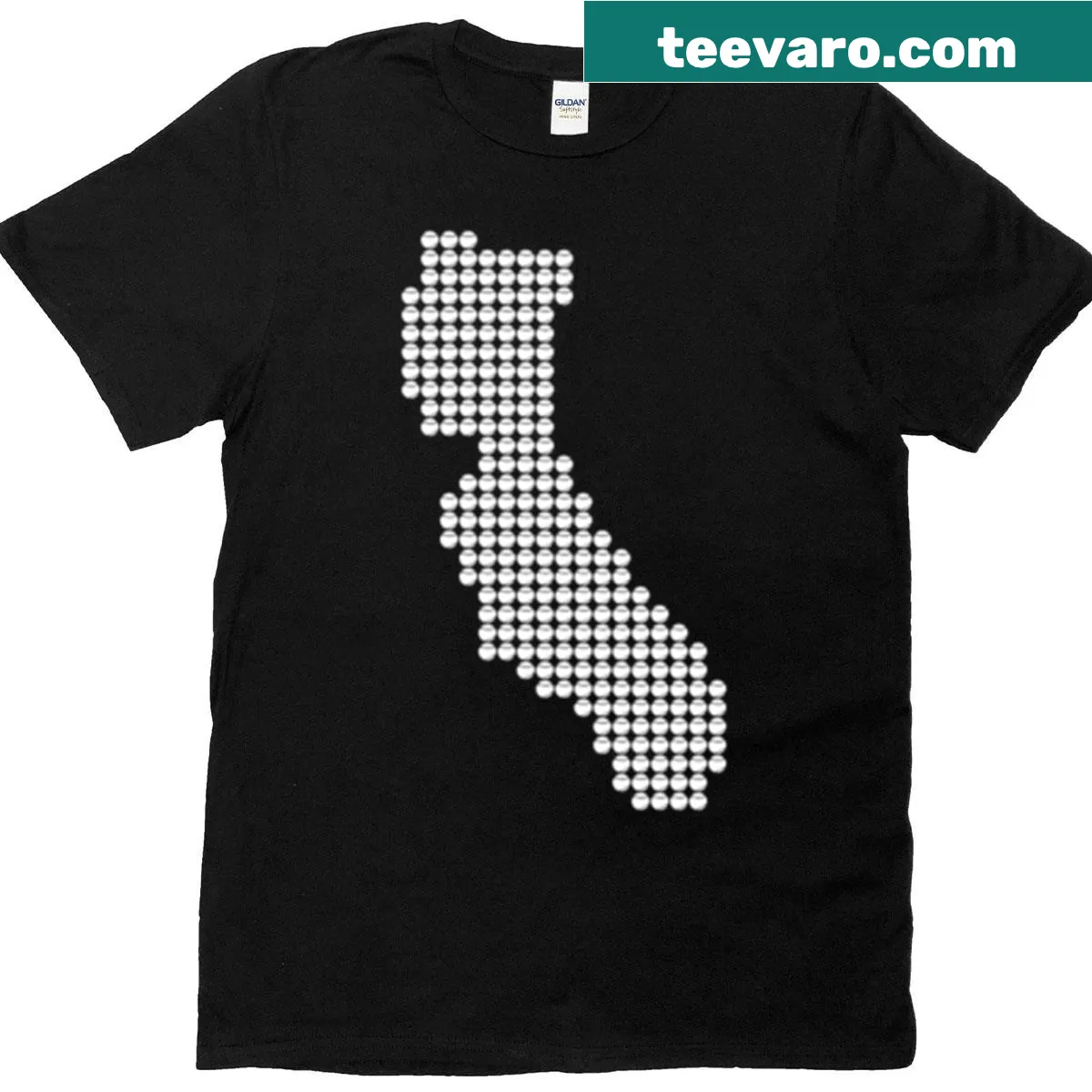Oversized California baseball t-shirt with playful graphics — on a men's t-shirt