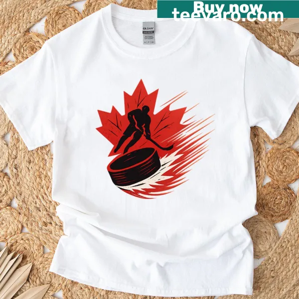 Canada Hockey T-shirt with illustrated hockey imagery and bold text
