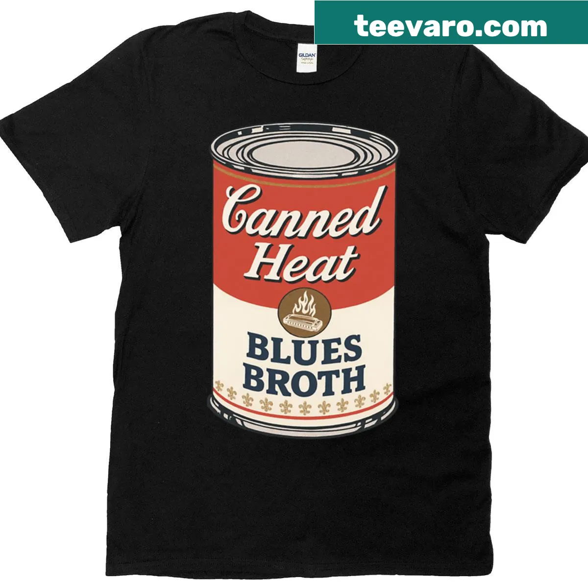 Retro can design T-shirt featuring Canned Heat Blues Broth graphic — on a men's t-shirt