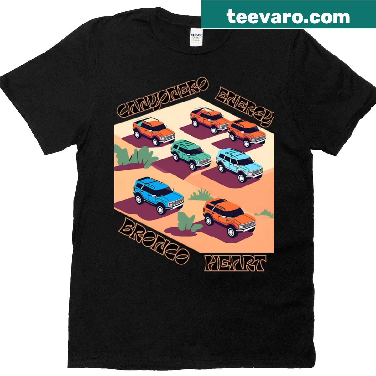 Vintage T-shirt featuring Canyonero Energy Bronco Heart graphic — on a men's t-shirt