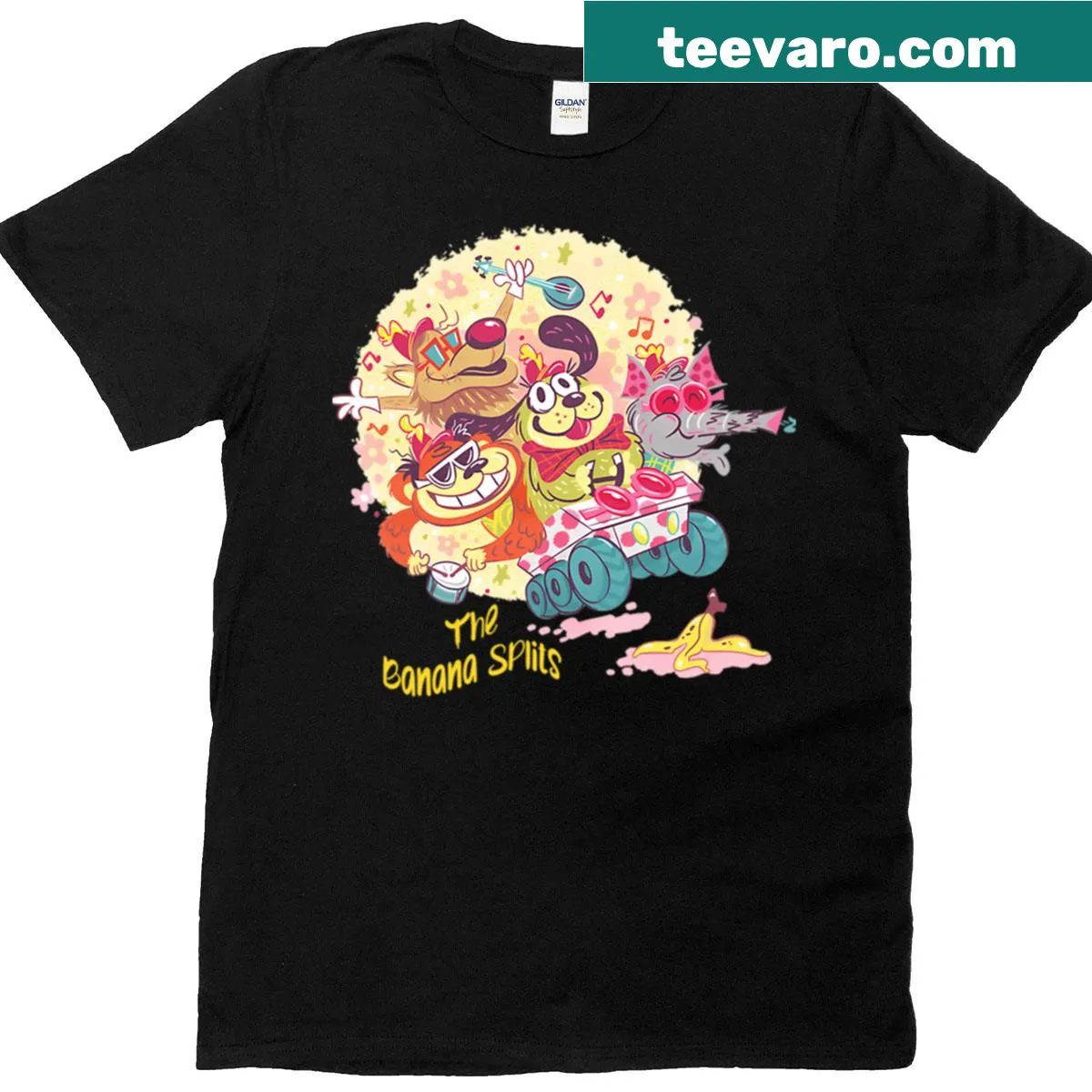 Vintage-style t-shirt featuring classic cartoon logo designs. — on a men's t-shirt