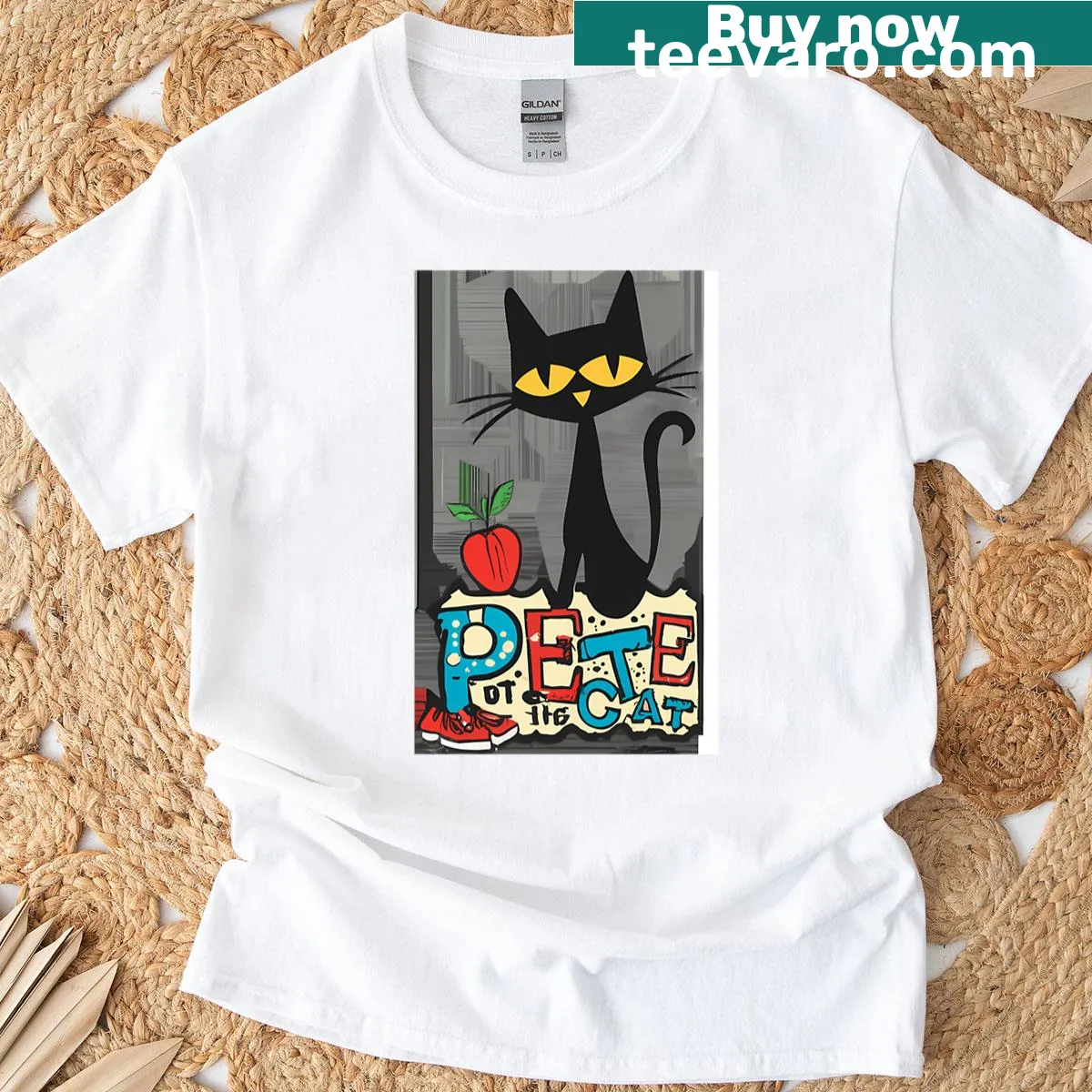 Vintage logo featuring cats, shoes, and cartoons — on a men's t-shirt