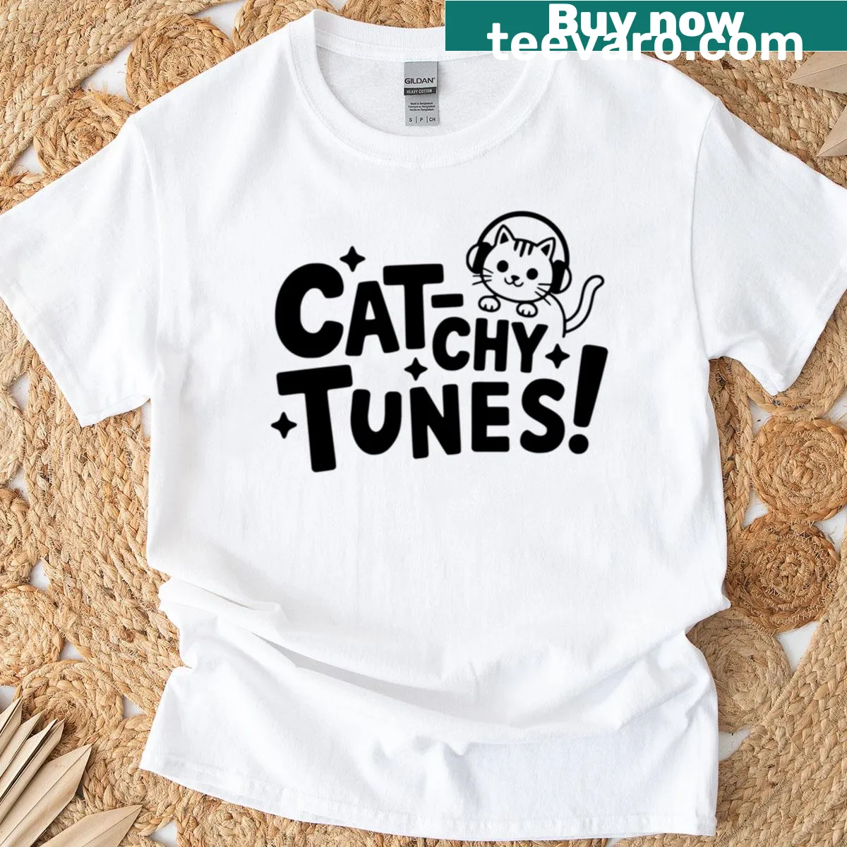 Cute cat pun T-shirt with playful typography — on a men's t-shirt