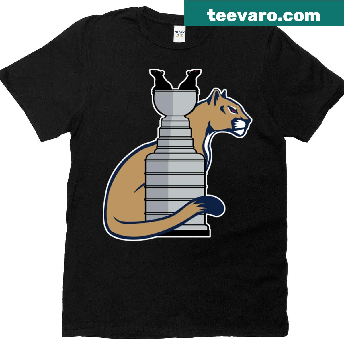 T-shirt featuring a cute illustration of a cat in a cup — on a men's t-shirt