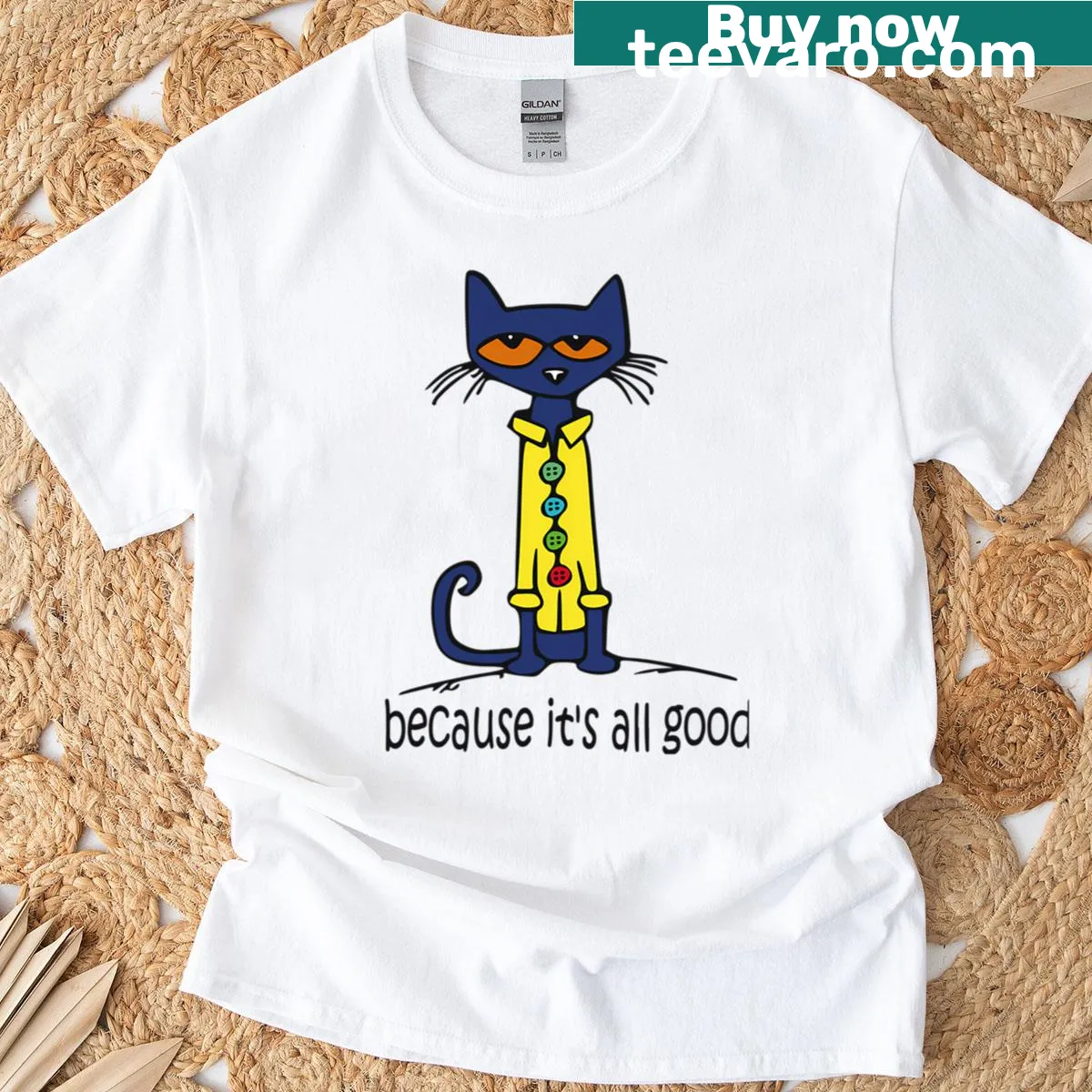 Vintage cartoon cat logo with shoes on a casual T-shirt — on a men's t-shirt