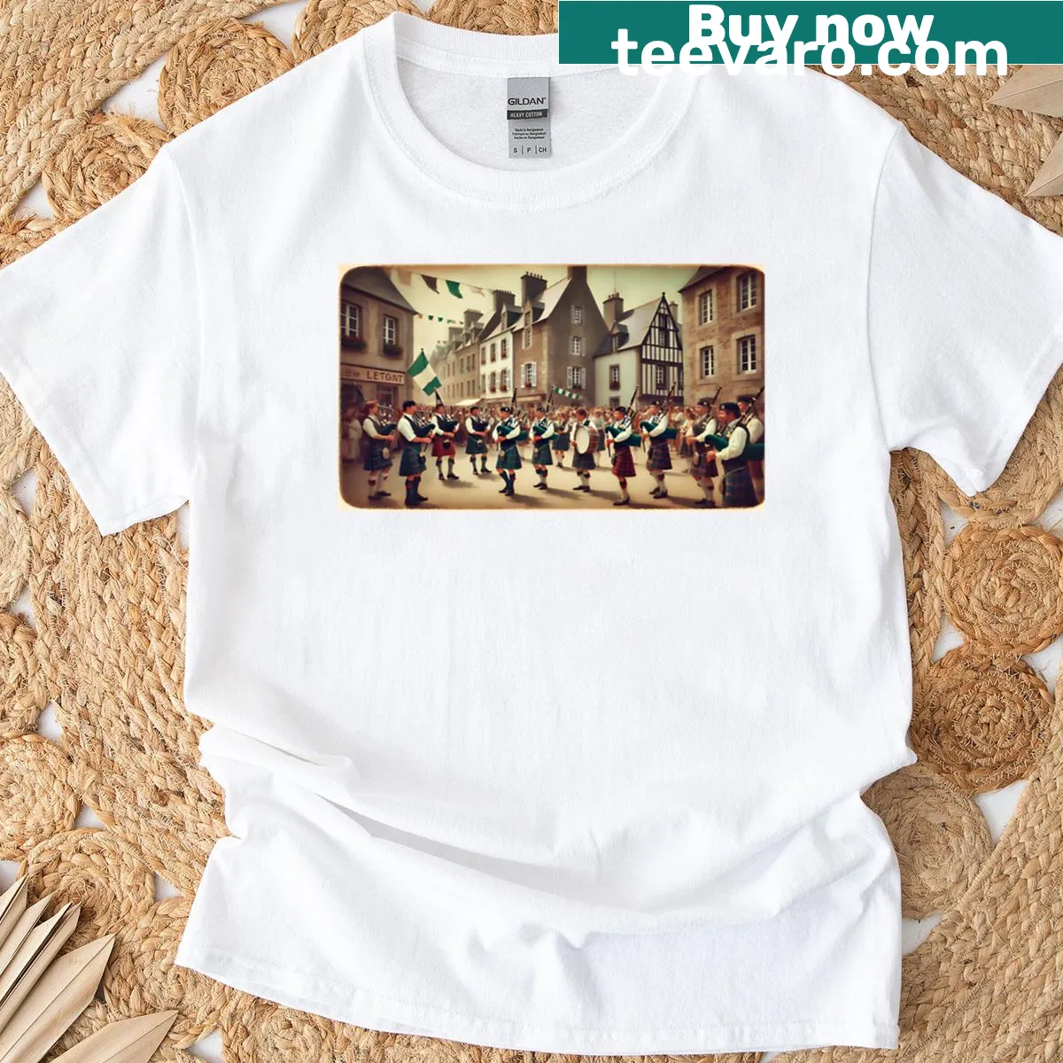 Celtic bagpipe parade illustration t-shirt — on a men's t-shirt