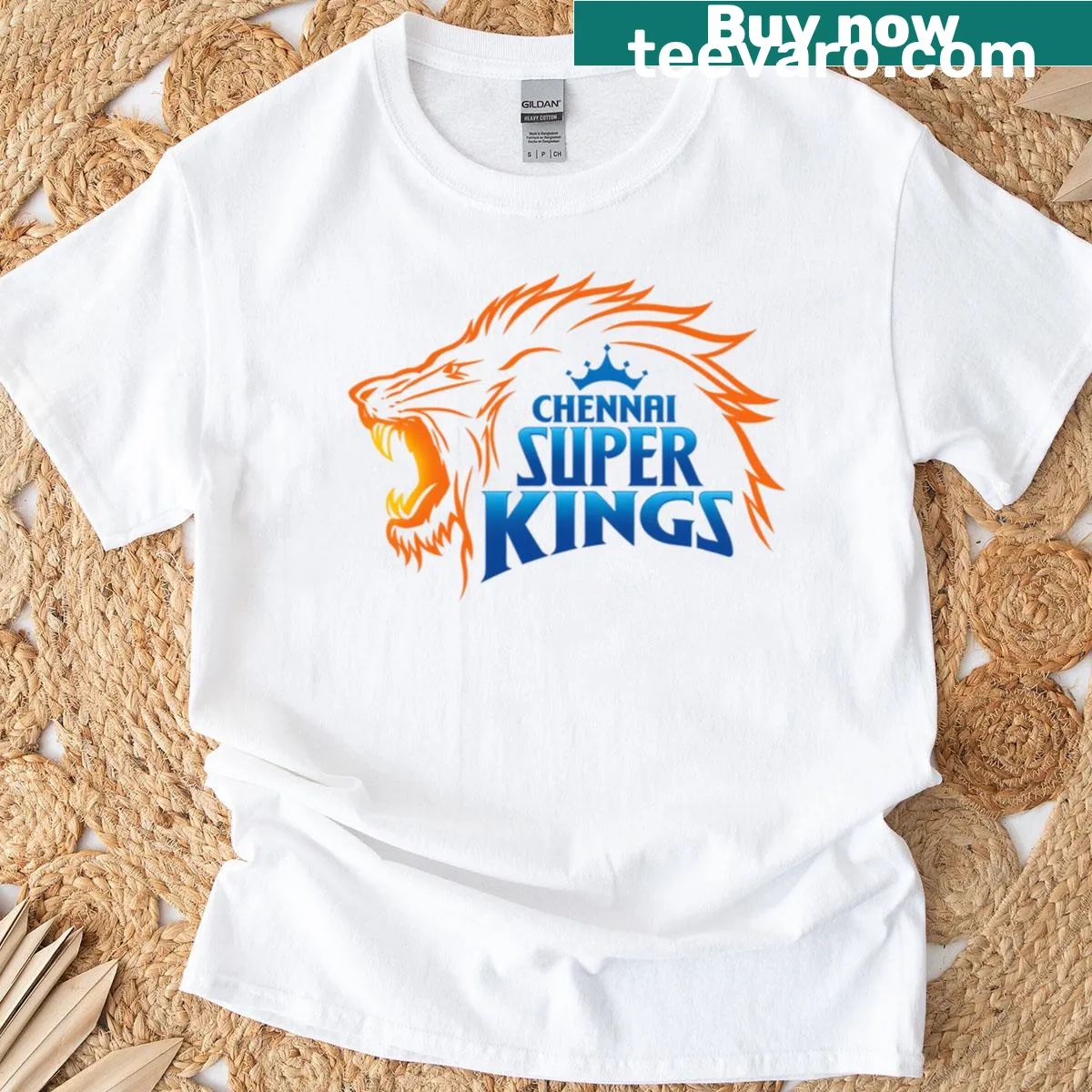 Oversized T-shirt featuring the roaring lion logo of Chennai Super Kings. — on a men's t-shirt