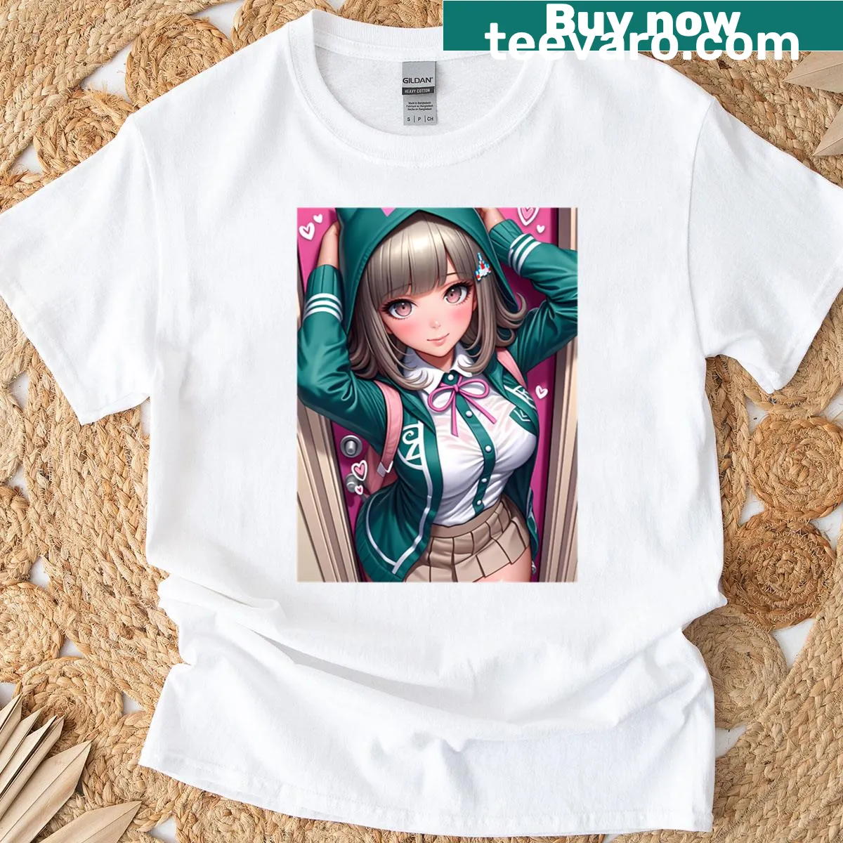 Oversized t-shirt featuring Chiaki Nanami from Danganronpa — on a men's t-shirt