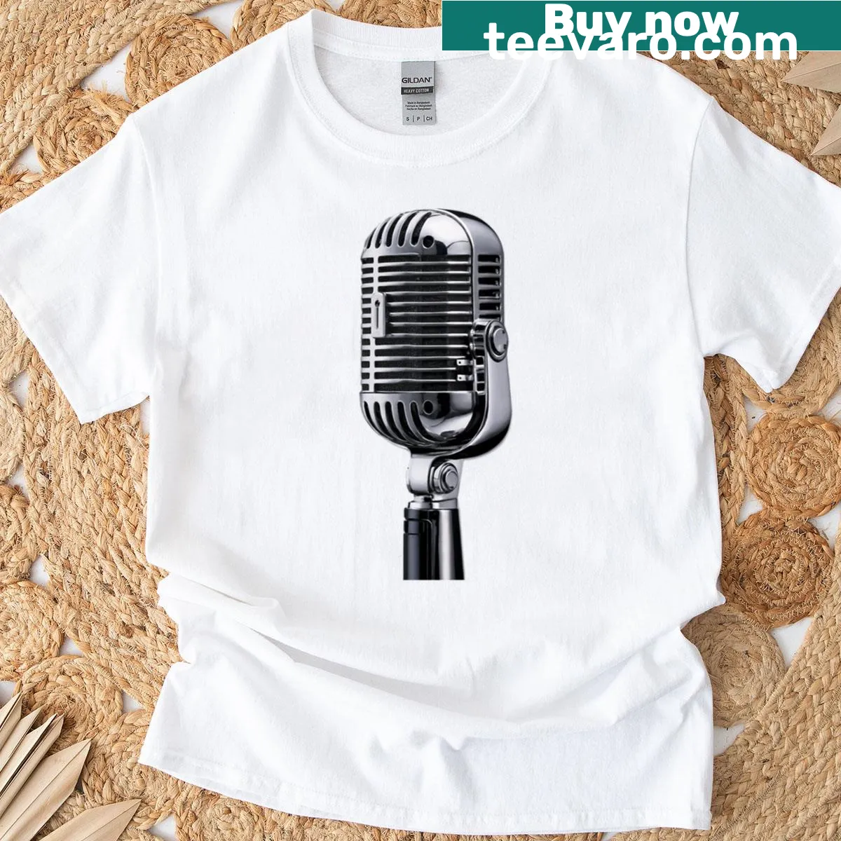 Chrome Microphone T-shirt featuring audio excellence graphic — on a men's t-shirt
