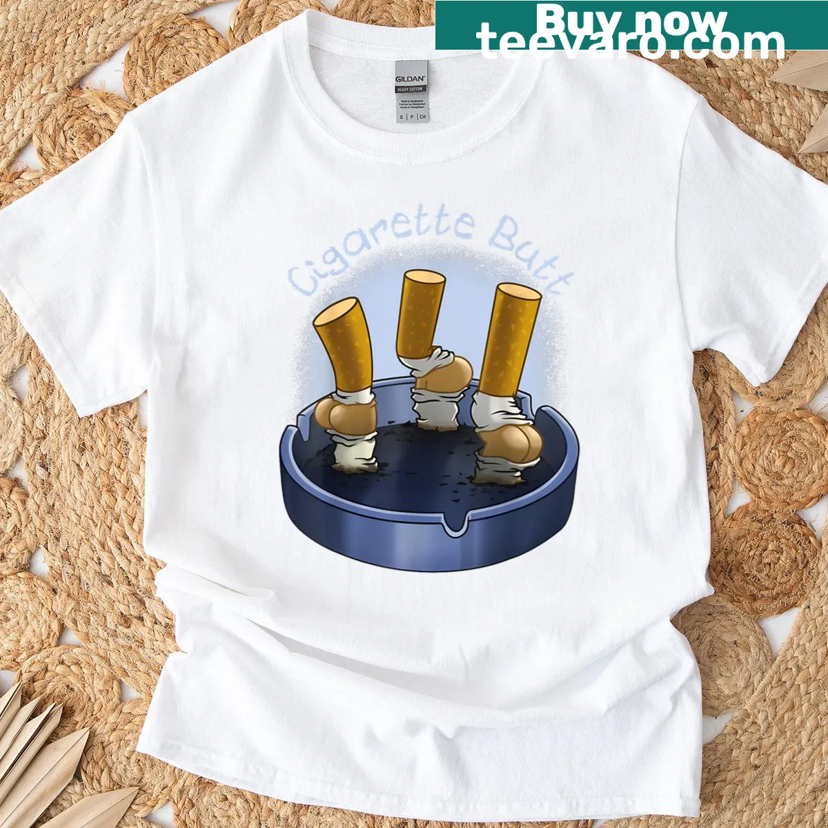 Retro grunge style T-shirt with 'Cigarette Butt Attitude' text — on a men's t-shirt