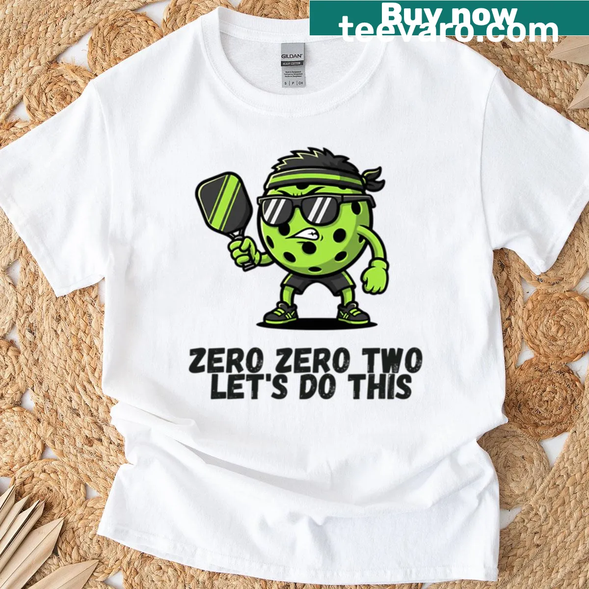 Playful pickleball mascot t-shirt with humorous text — on a men's t-shirt