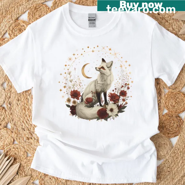 Illustration of a floral fox design on a T-shirt