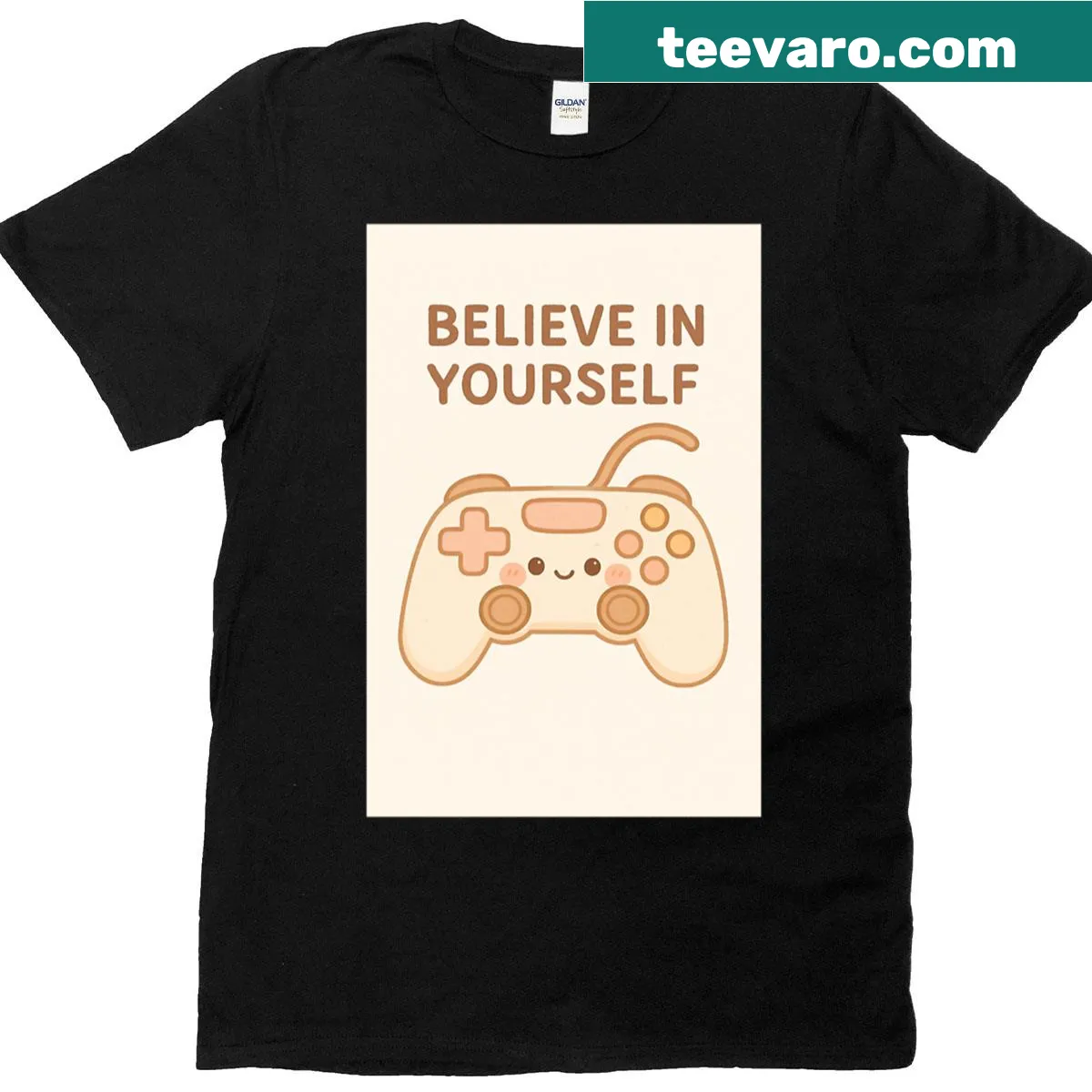 Inspirational 'Believe In Yourself' graphic for gamers on t-shirt — on a men's t-shirt