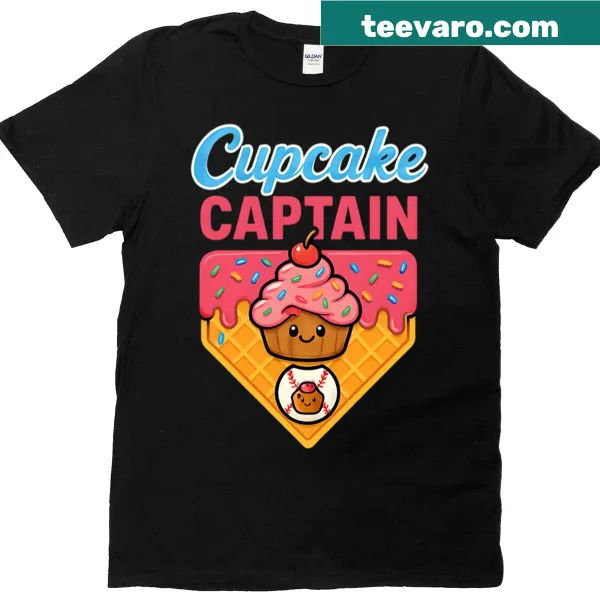 Graphic of a cute cupcake dressed in baseball gear on a T-shirt.