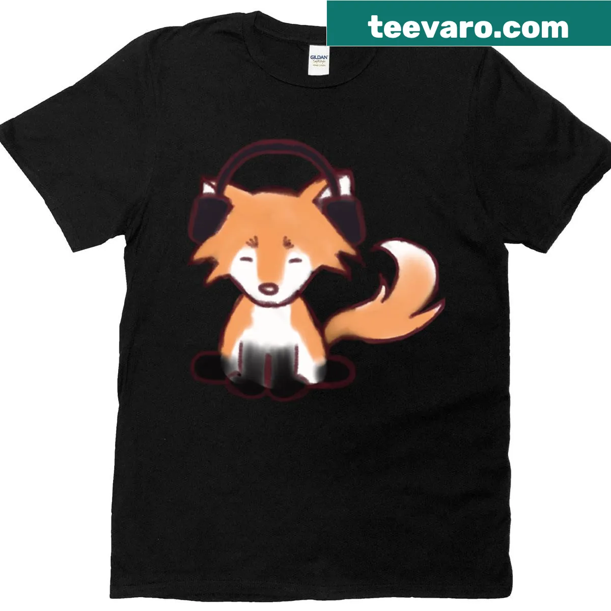 Illustration of a cute fox with headphones on a T-shirt. — on a men's t-shirt