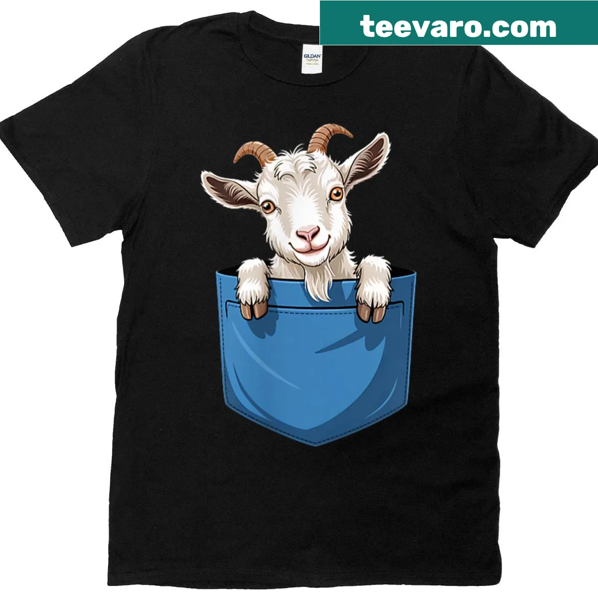 Illustration of a cute goat peeking from a pocket on a T-shirt. — on a men's t-shirt