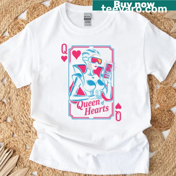 Futuristic Queen of Hearts graphic on oversized t-shirt