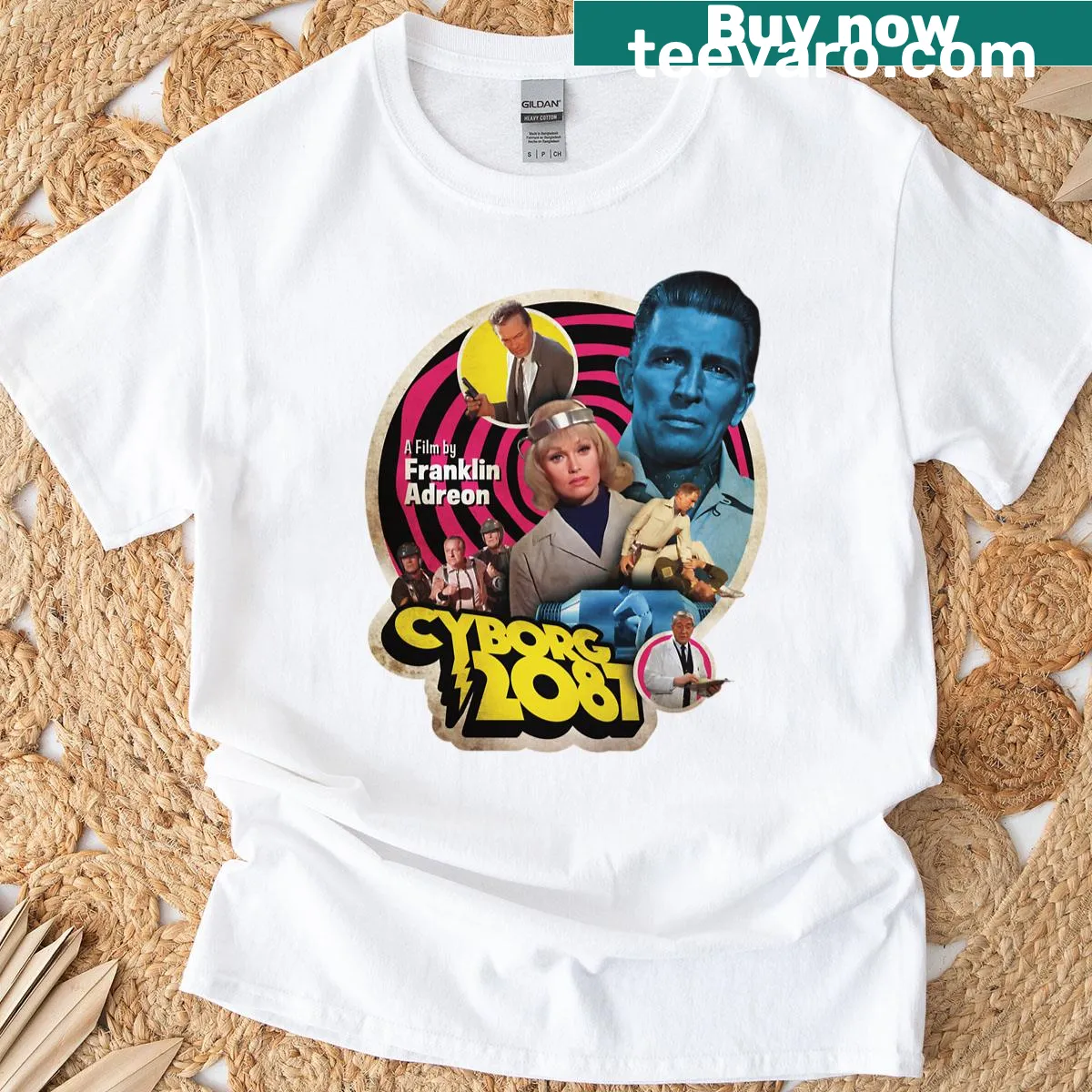 Futuristic T-shirt with a cyborg graphic design — on a men's t-shirt