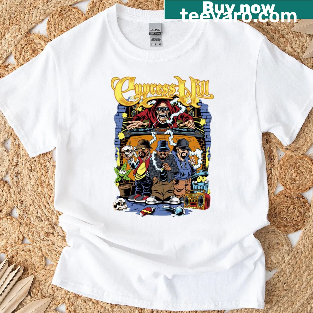 Vintage-style Cypress Hill band T-shirt — on a men's t-shirt