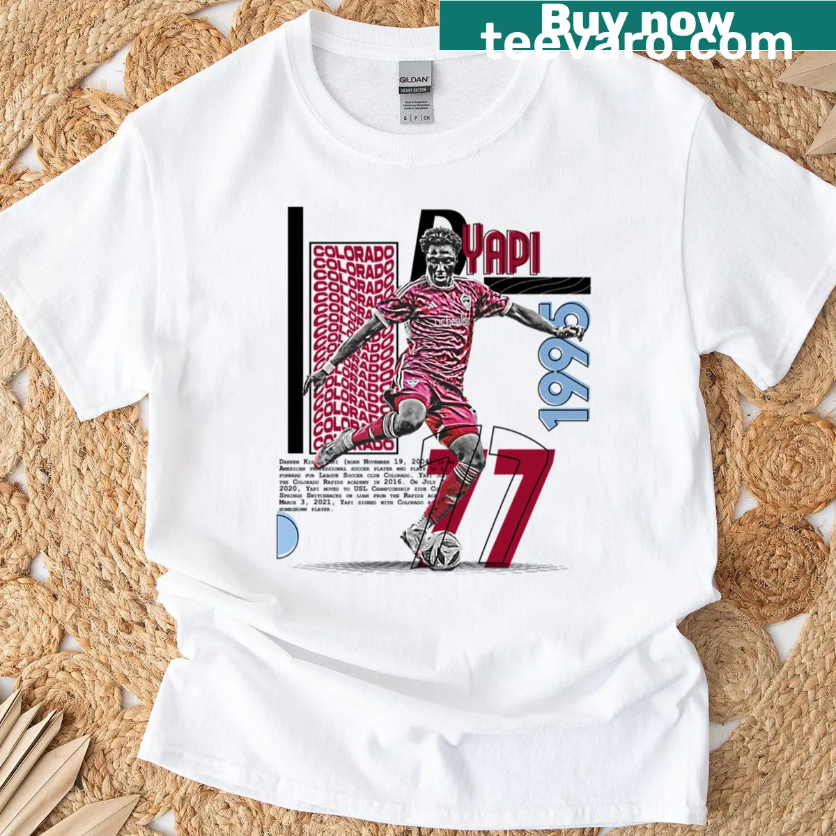 Dynamic illustration of a soccer player in action on a T-shirt — on a men's t-shirt