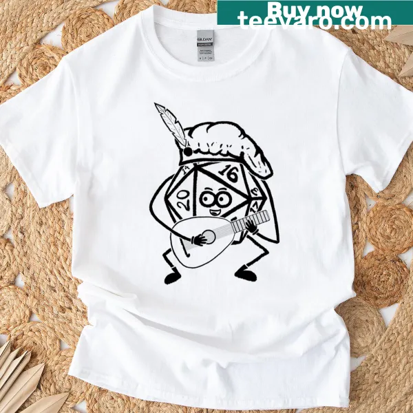 Oversized T-shirt with cartoon D20 bard graphic
