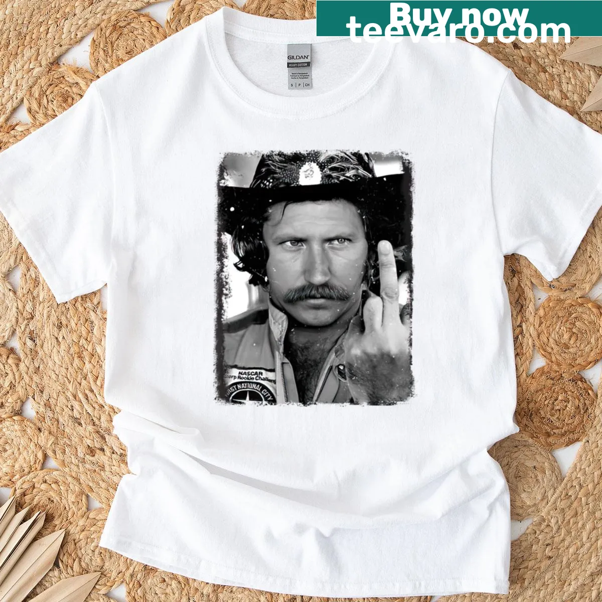 Retro Dale Earnhardt t-shirt featuring a middle finger graphic — on a men's t-shirt