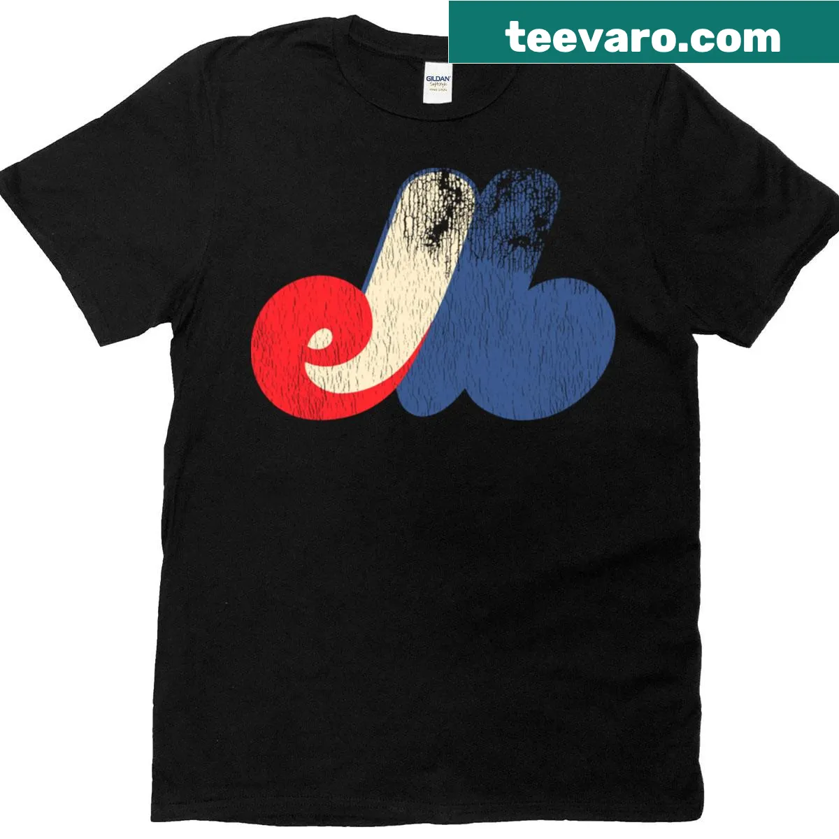 Vintage distressed Montreal Expos baseball t-shirt with team logo — on a men's t-shirt