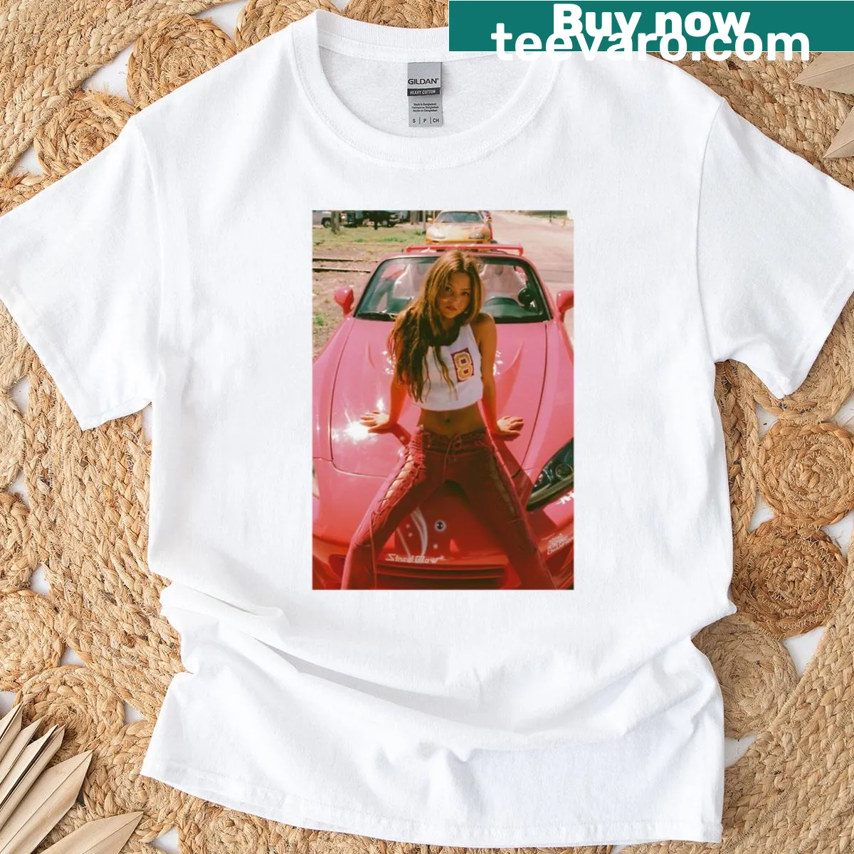 Oversized T-shirt featuring a minimalist silhouette inspired by Devon Aoki — on a men's t-shirt