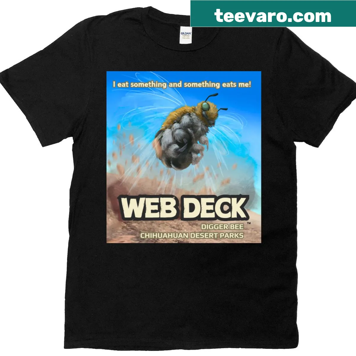 Quirky digger bee illustration on t-shirt — on a men's t-shirt