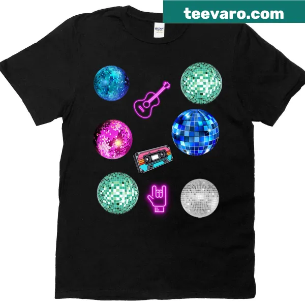 T-shirt featuring playful disco ball sticker graphic