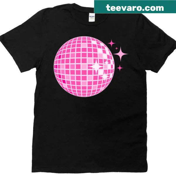 Playful disco ball graphic on oversized pink t-shirt