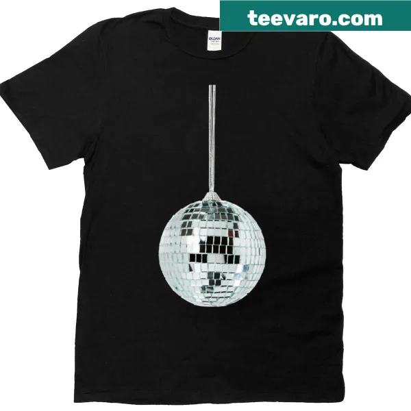White T-shirt with colorful disco ball sticker illustrations