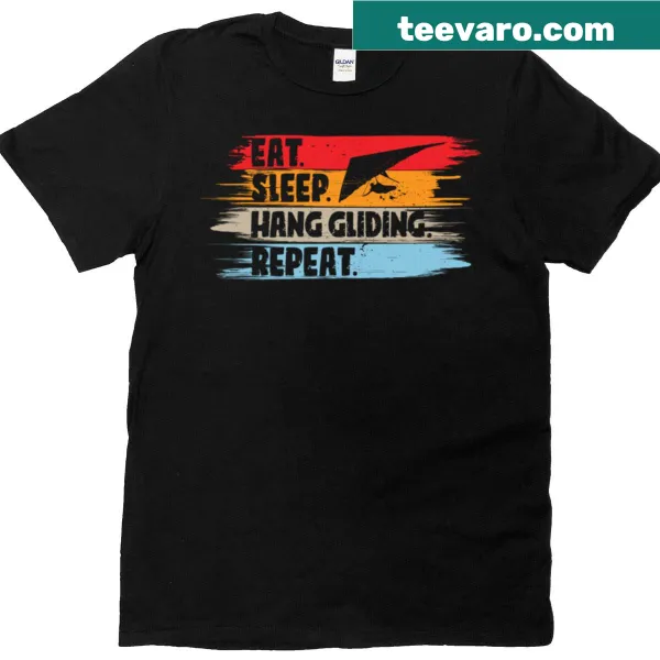 Adventurous T-shirt with 'Eat Sleep Hang Gliding Repeat' text