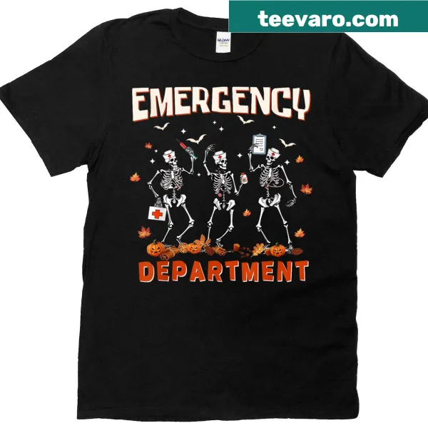 Funny Halloween T-shirt for nurses featuring emergency room theme