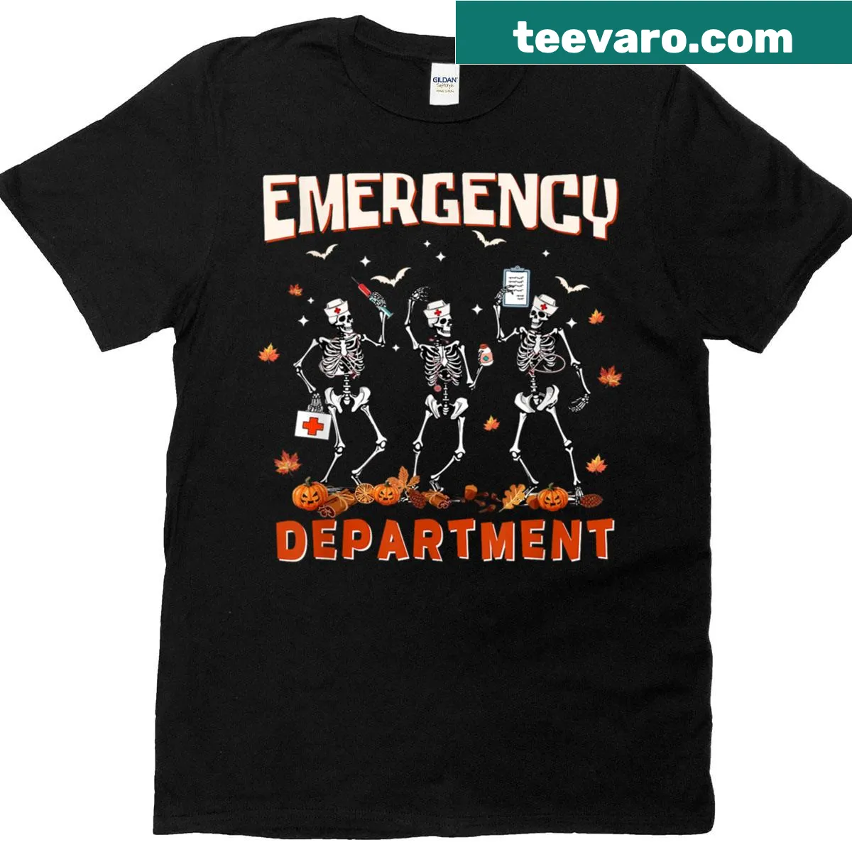 Funny Halloween T-shirt for nurses featuring emergency room theme — on a men's t-shirt