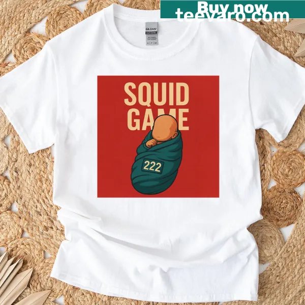 Faceless baby design inspired by Squid Game on a T-shirt