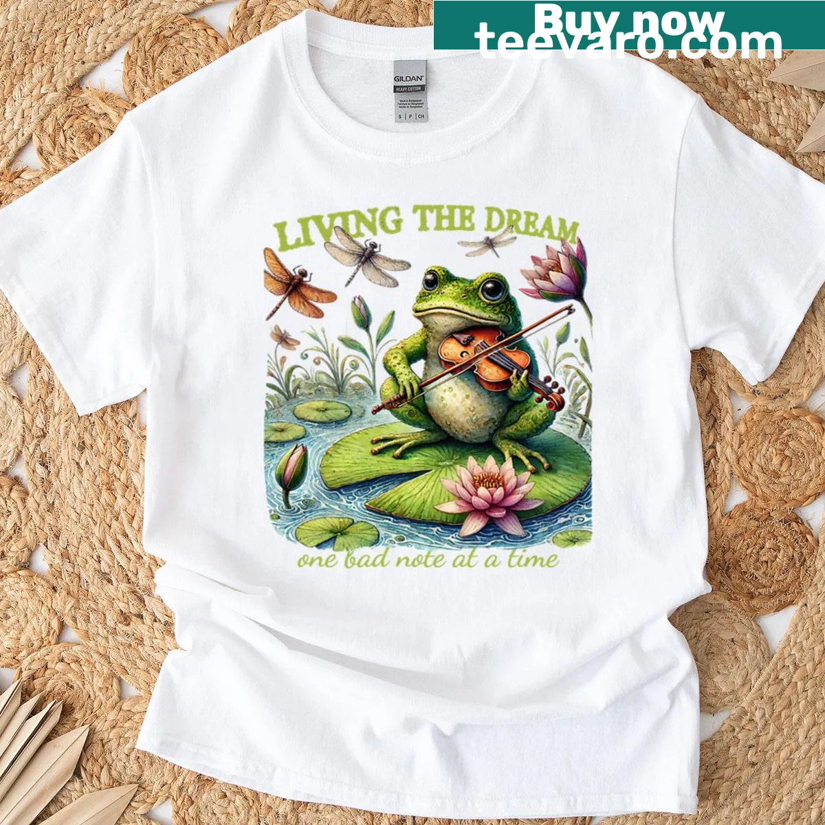 Cartoon frog graphic with text on a humorous T-shirt. — on a men's t-shirt